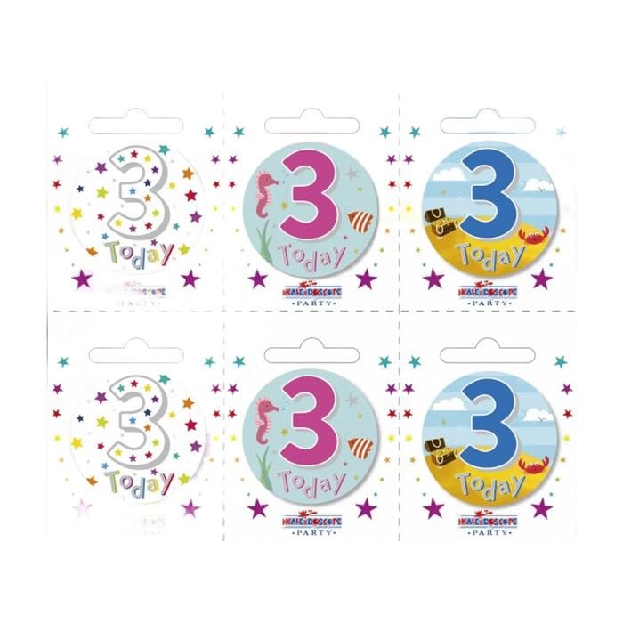 Apac Assorted Designs 3rd Birthday Badge (Pack of 6), One Size, See description