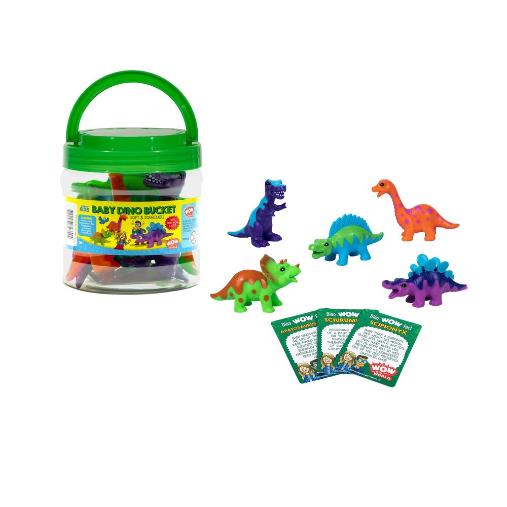 Wow in The World Baby Dino Bucket | Soft and Squeezable | Kids Play Dinosaurs | Learning Through Play | Includes 5 Baby Dinosaur Toys and 3 Fun Fact Cards