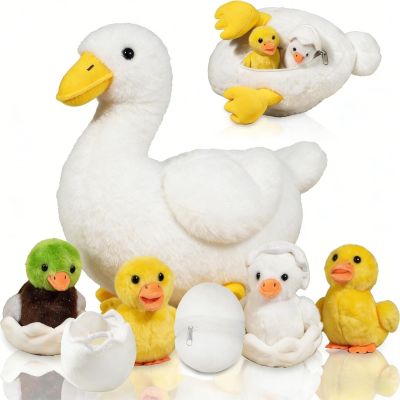 7 in 1 Duck Stuffed Animal Plush Set 12" Mommy White Stuffed Duck Plush with 4 Baby Ducks Ducklings and Eggs, Soft Duck Plushie Pillow Toys for Kids Toddler Birthday Valentines Plush Gifts Farm Party