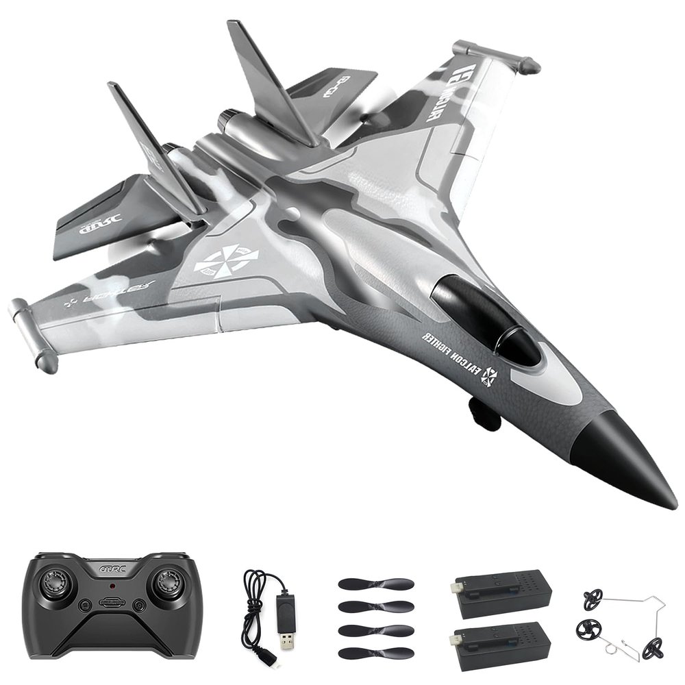 QuirkyGlee Rc Plane F-22, Stealth Raptor Remote Control Airplane 3 Channel Stunt Fighter with 3 Modes Xpilot Stabilization System Easy Fly for Beginners, Aircraft Toy Gift for Adults