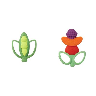 Infantino Lil' Nibbles 2-Pack Silicone Teethers with Handles - Pea Pod and Fruit Kabob