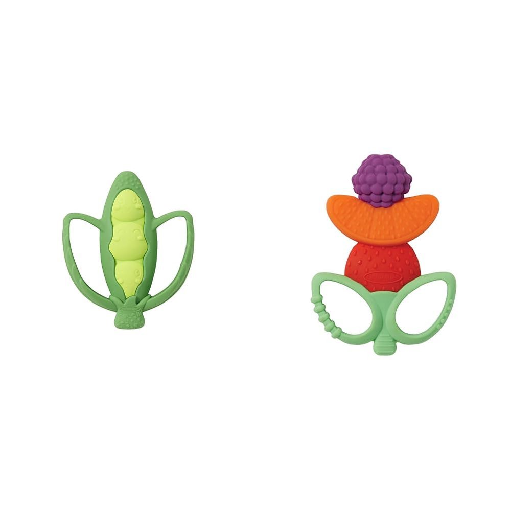 Infantino Lil' Nibbles 2-Pack Silicone Teethers with Handles - Pea Pod and Fruit Kabob