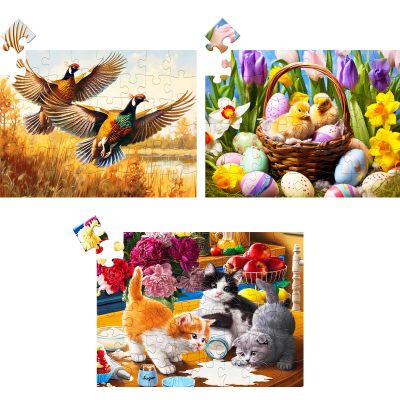 3 Pack 48 Large Piece Puzzles for Seniors,Alzheimers Puzzle Dementia Activities for Seniors Kittens Chicks Birds Dementia Patients Puzzles Gift for Elderly Seniors Adult