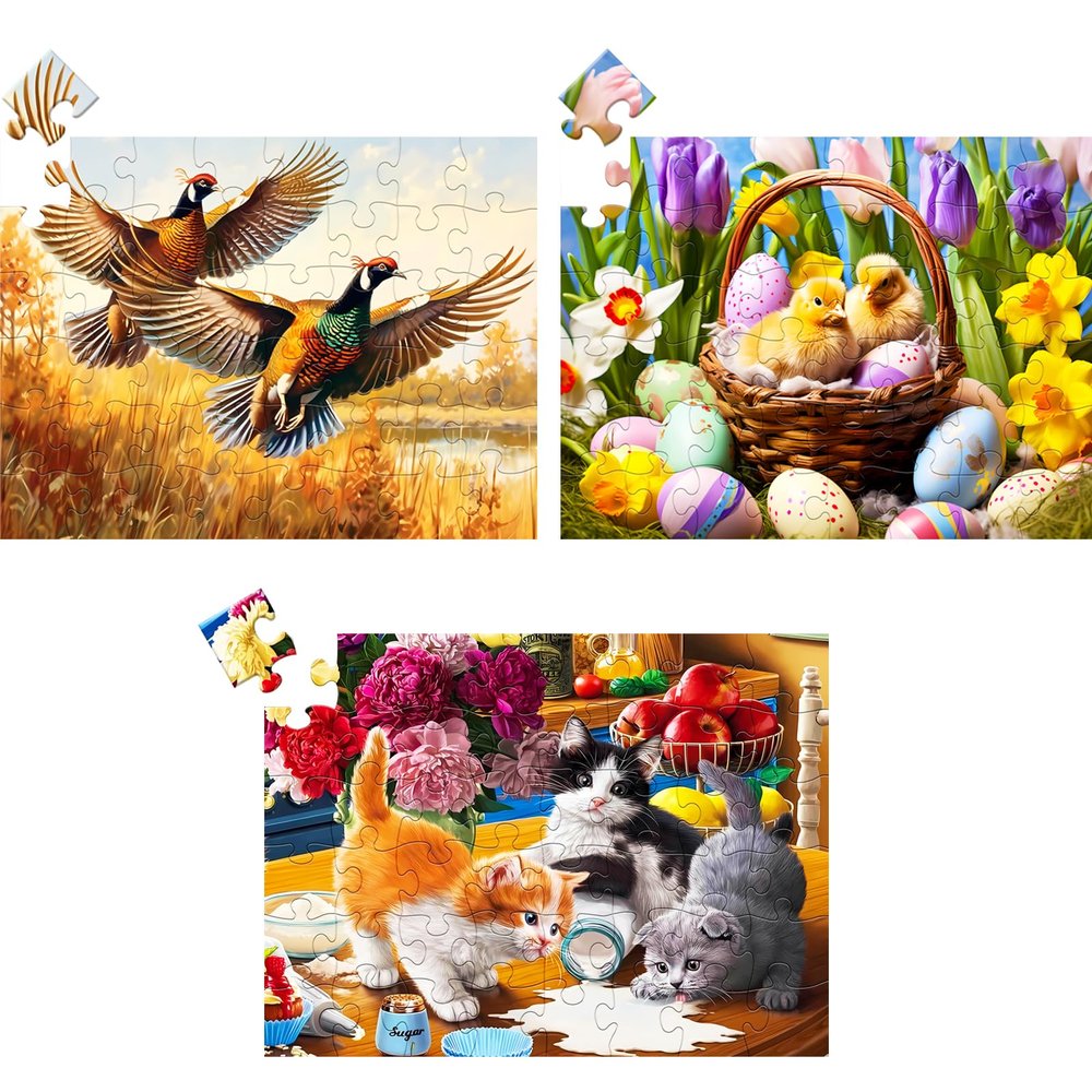 3 Pack 48 Large Piece Puzzles for Seniors,Alzheimers Puzzle Dementia Activities for Seniors Kittens Chicks Birds Dementia Patients Puzzles Gift for Elderly Seniors Adult