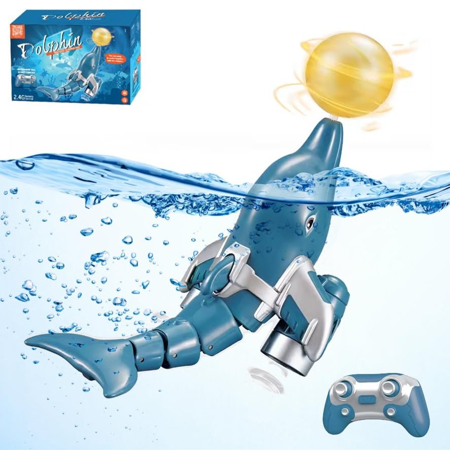 GoolRC Remote Control Dolphin, 2.4GHz High Simulation RC Dolphin Boat for Lake River & Pool, Great Gift RC Boat with Dolphin Head Ball Rotation for Teens