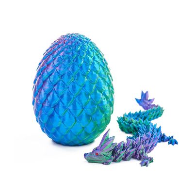 EXQDYNM 3D Printed Dragon Egg Toy 12" Crystal Articulated Dragon with Eyes Decor Collectible