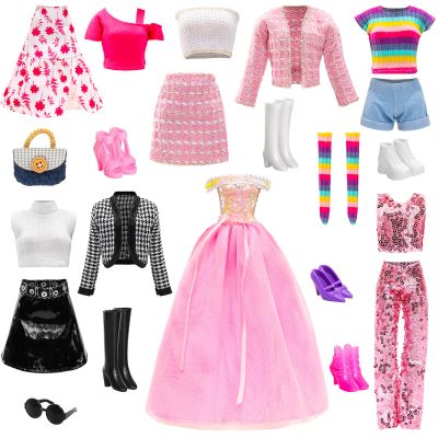 15 Pieces 11.5 Inch Girl Dolls Fashion Pack 6 Set Doll Clothes Include Chic Suits Party Gown Sequin Outfit Stylish Dress 6 Pairs of Shoes 3 Accessories for Girl Dolls Clothing(NO Doll)