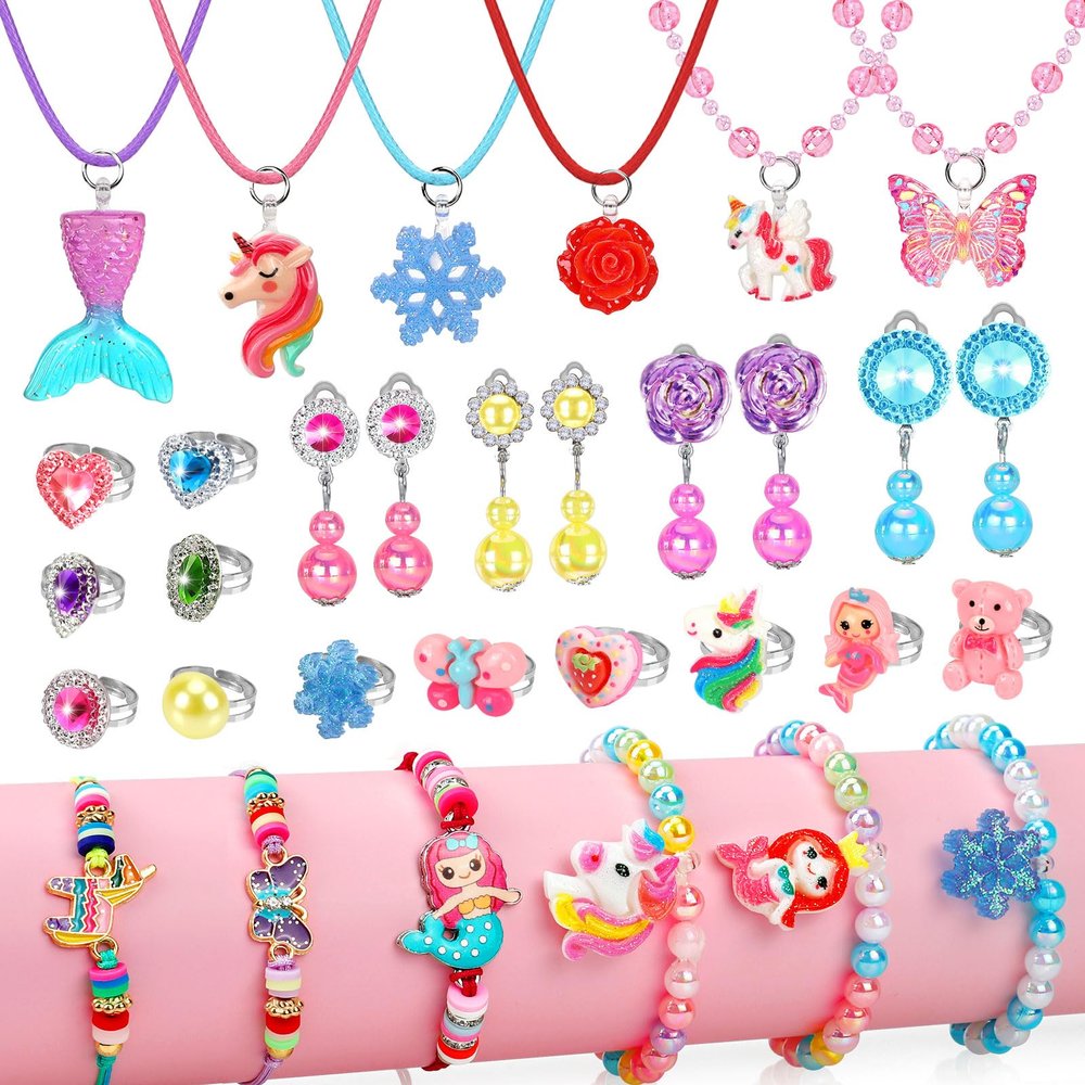 HAJUS Kids Jewelry for Girls, 28 Pcs Unicorn Toys for Girls Age 4-6, Girl Toys Play Rings Necklaces Bracelets, Costume Jewelry for Girl, Princess Party Birthday Christmas Gifts for 2 3 4 5 6