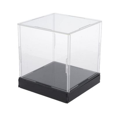 Clear Acrylic Display Case, Showcase for Collectibles, 4 Sided Museum Box Organizer with Black Base 10x10x10cm, Ideal for Toy Figures and Car Models