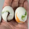 Big Game Toys~2 BOULDERS 35mm Glory Marbles Glass White Yellow Orange Iridescent Swirl Read view 1