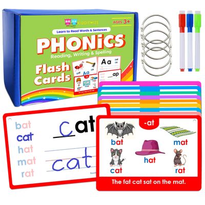 530 Learn to Read Write Spell Decodable Words with Pictures and Sentences, 154 Phonics Flash Cards for Kids Ages 3-10, Letter Sounds, CVC Words, Blends and Digraphs Preschool, Kindergarten, 1st Grade