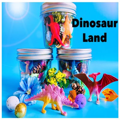 MAGIC Play dough Jars, Play dough kit,Kids Party Favors, Goodie Bags,Birthday Party Favors, Playdoh, Birthday gift for kids, girls boys gift (Dinosaur Land)