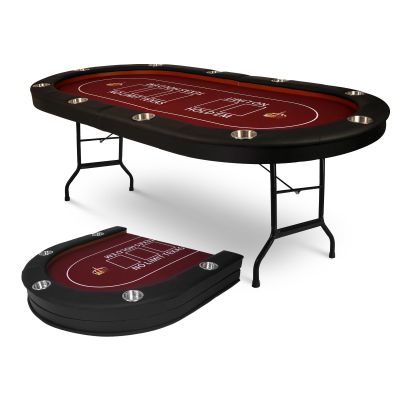 LUCKYERMORE Upgraded 10 Players Poker Table with Cup Holder, 91 Extra Large Folding Casino-Style Texas Game Poker Tables with Padded Rails, Red Felt Surface, Fully Assemble