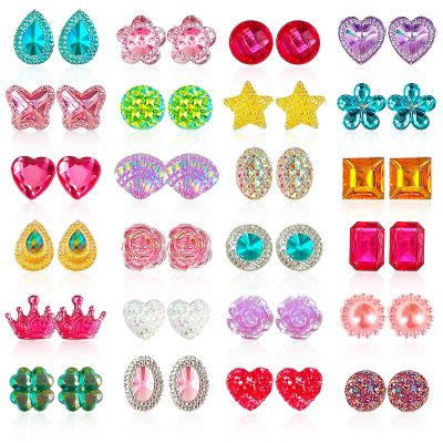 EleMirsa 24 Pairs Clip On Earrings Little Girl Party Favor Princess Clip on Earrings Dress Up Pretend Play Earrings for Little Girl Kids Toddlers Jewelry Set