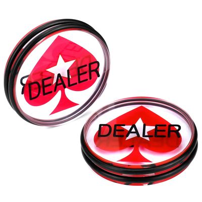 QWORK Casino Quality Dealer Button Set - 3" Diameter, 3/4" Thickness Clear Acrylic with Red Peach Heart, Engraved Dealer - Heavy-Duty with Rubber Bumpers, 2-Pack for Poker Nights and Tournaments