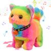 Hopearl Walking Cat Interactive Electronic Pet Plush Kitty Toy with Sounds and Movements Animated Meow Shake Head Wiggle Tail Gifts for Toddlers Birthday, Rainbow, 7'' view 1