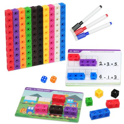 BenBen 100 pcs Math Cubes, 15 Activity Cards, Number Counting Blocks, STEM Educational Toy Gift, Homeschool Preschool Kindergarden Math Learning Supplies for Kids Ages 3-8