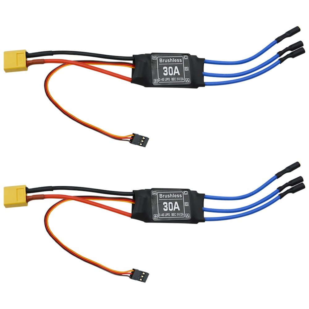 30A Electric Brushless Motor Controller, 2 Pcs ESC Speed Controller with XT60 and 3.5mm Bullet Plugs for RC Drone RC Airplane Helicopter (30A)