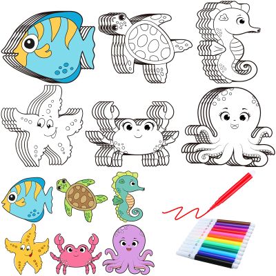 30 Sets Ocean Animals Crafts for Kids Color Your Own Under the Sea Magnets Kit DIY Coloring Sea Animals Magnet Craft Ornaments for School Classroom Home Activities Summer Animals Art Party Favors