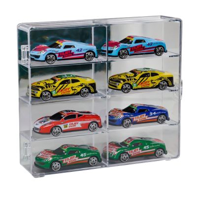 1/64 Scale Model Car Display Case, 8 Slots Clear Display Box with Door, Plastic Car Model Display Boxes, Stackable Toy Car Display Boxes, Toy Car Protector Case, Dustproof Protection Showcase for Cars