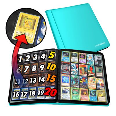 1280+ Cards 20 Pocket Card Binder Collector Card Album - Pages Compatible with Pokemon Cards, Sports Cards, Yugioh, MTG and Other TCG - Trading Card Sleeve with Side Loading Pockets (Teal/Teal)
