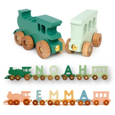 BUSY PUZZLE Colored Wooden Train with Name, Personalized Train, Name with Magnets, Alphabet Letter, Wooden Toys for Kids, Sensory Toys, 1st Birthday Gift