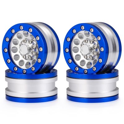 QUE-T 4pcs 1.9 inches Beadlocks Wheels Metal RC Crawler Wheel Hubs for TRX4 Axial Scx10 Series D90 Wraith VS4-10 1:10 Scale RC Car Upgrade (Blue & Silver)