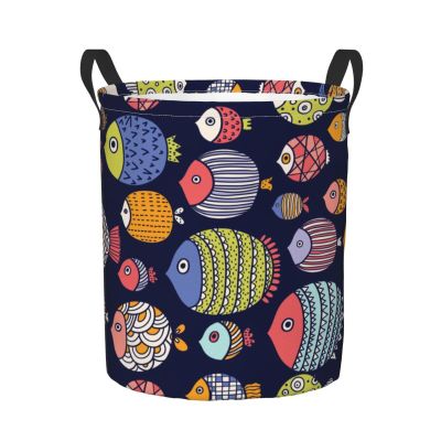 Foruidea Cute Fish Laundry Basket,Laundry Hamper,Collapsible Storage Bin, Oxford Fabric Clothes Baskets,Nursery Hamper For Home,Office,Dorm,Gift Basket