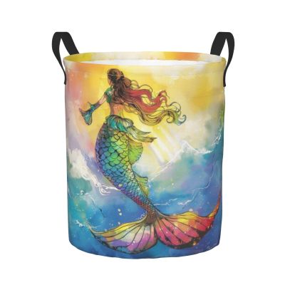 Foruidea Rainbow Mermaid Laundry Basket,Laundry Hamper,Collapsible Storage Bin, Oxford Fabric Clothes Baskets,Nursery Hamper For Home,Office,Dorm,Gift Basket, Medium