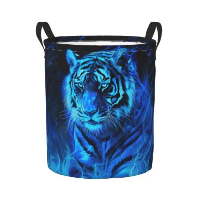 Foruidea Blue Flame Tiger Laundry Basket,Laundry Hamper,Collapsible Storage Bin, Oxford Fabric Clothes Baskets,Nursery Hamper For Home,Office,Dorm,Gift Basket