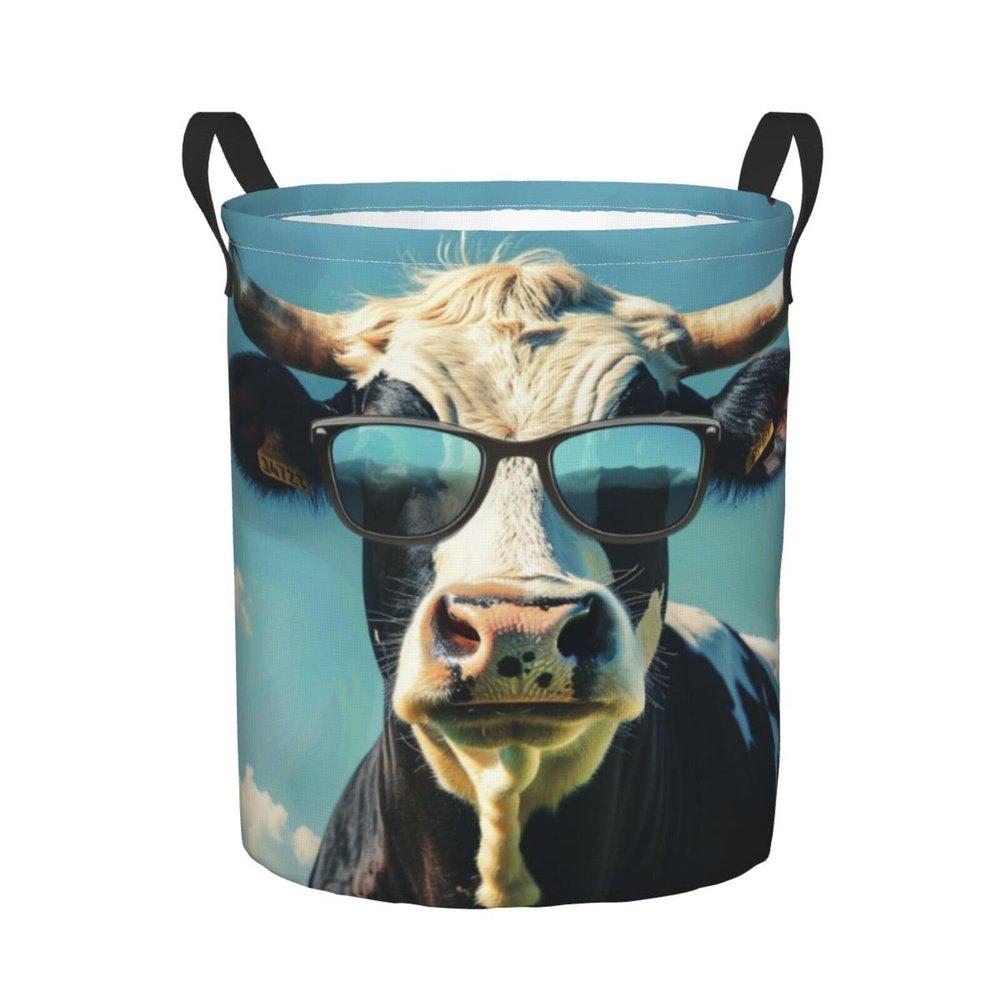 Foruidea Cool Cow Laundry Basket,Laundry Hamper,Collapsible Storage Bin, Oxford Fabric Clothes Baskets,Nursery Hamper For Home,Office,Dorm,Gift Basket, Medium
