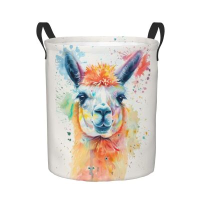 Foruidea Watercolor Animal Alpaca Laundry Basket,Laundry Hamper,Collapsible Storage Bin, Oxford Fabric Clothes Baskets,Nursery Hamper For Home,Office,Dorm,Gift Basket