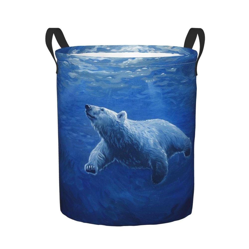 Foruidea White Bear Blue Laundry Basket,Laundry Hamper,Collapsible Storage Bin, Oxford Fabric Clothes Baskets,Nursery Hamper For Home,Office,Dorm,Gift Basket, Medium