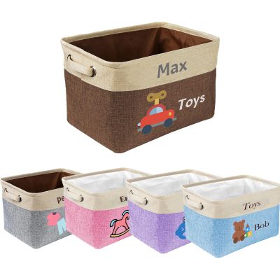 JCYIF Personalized Baby Toy Storage Basket Custom Toy Box with Name Storage Organizer Collapsible with Handles for Girl Boy