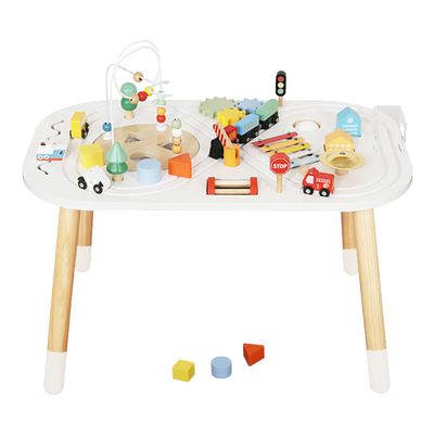 touch us Baby Activity Cubes for Kids,Toddler Activity Cubes&Activity Center Table with Wooden Bead MazesMini Toy Car,Gears&Blocks|Wooden Desk Play Table as Montessori Toy for 1 Year Old Boy Girl