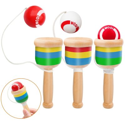 SAYAYA 3 Packs Wooden Catch Ball, Retro Paddle Ball with String Toys for Kids & Adults, Hand Eye Coordination Cup and Ball Game for Outdoor Beach Lawn Party Favors, Family Fun & Education Supplies