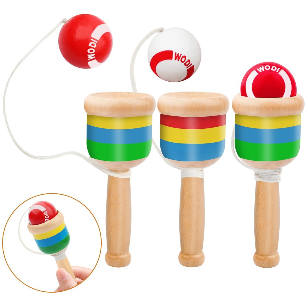 SAYAYA 3 Packs Wooden Catch Ball, Retro Paddle Ball with String Toys for Kids & Adults, Hand Eye Coordination Cup and Ball Game for Outdoor Beach Lawn Party Favors, Family Fun & Education Supplies