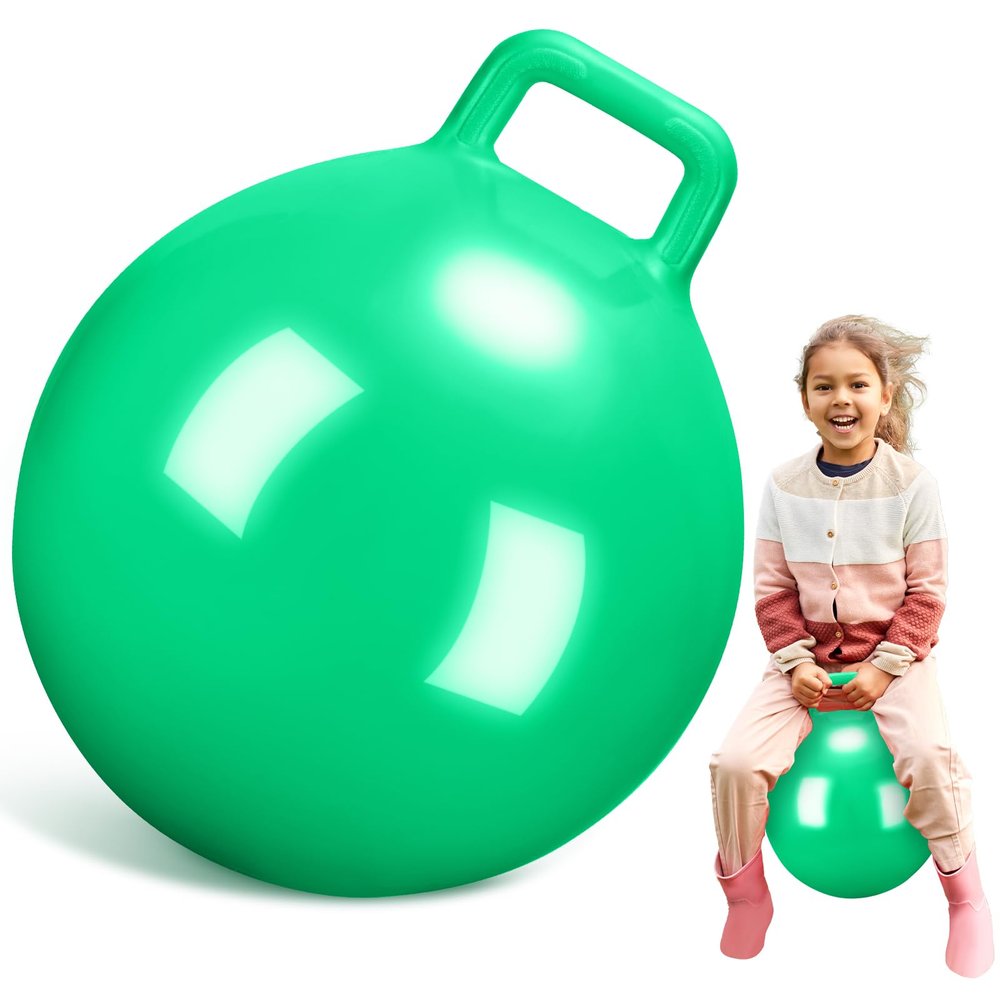 Gemscream Kids Bouncy Hopper Ball with Handle Jumping Hopping Exercise Balls for Toddlers Boys Girls Indoor Outdoors Sports School Games Exercise Gifts(18 Inch,Green)