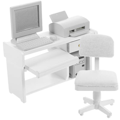 1 Set Miniature Office Desk: Dollhouse Computer Desk Mini Toys for Crafts - Tiny House Wood Computer Model Miniature Office Furniture Ornament for Kids Doll House(White)
