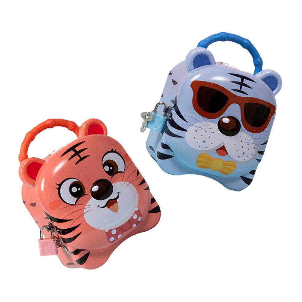 Abaodam 2pcs Tiger Shape Coin Storage Boxes Creative Coin Bank for Boy Girl Adorable Tinplate Savings Pot for Home Decoration Teaching Savings Habits