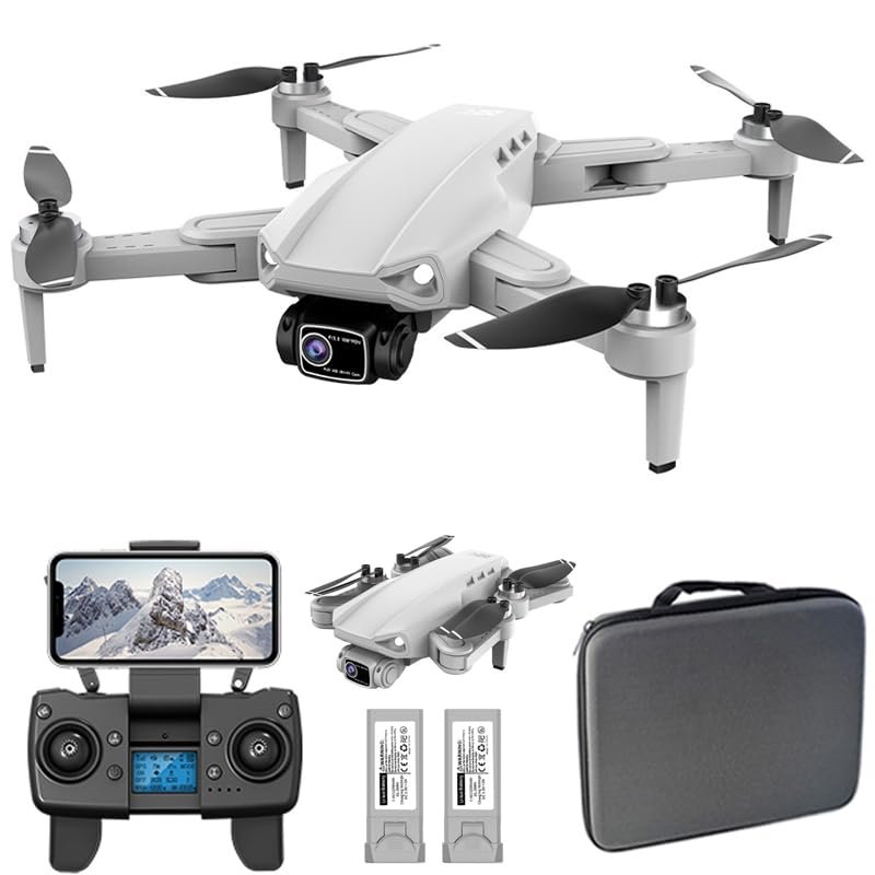 Lozenge Brushless Drone with Camera 4K GPS Drone Follow Me Quadcopter RC Helicopter L900 Pro SE Motorized Adjustment Cam Dual Cameras with Storage Bag (4K Camera&2 Battery&Gray)