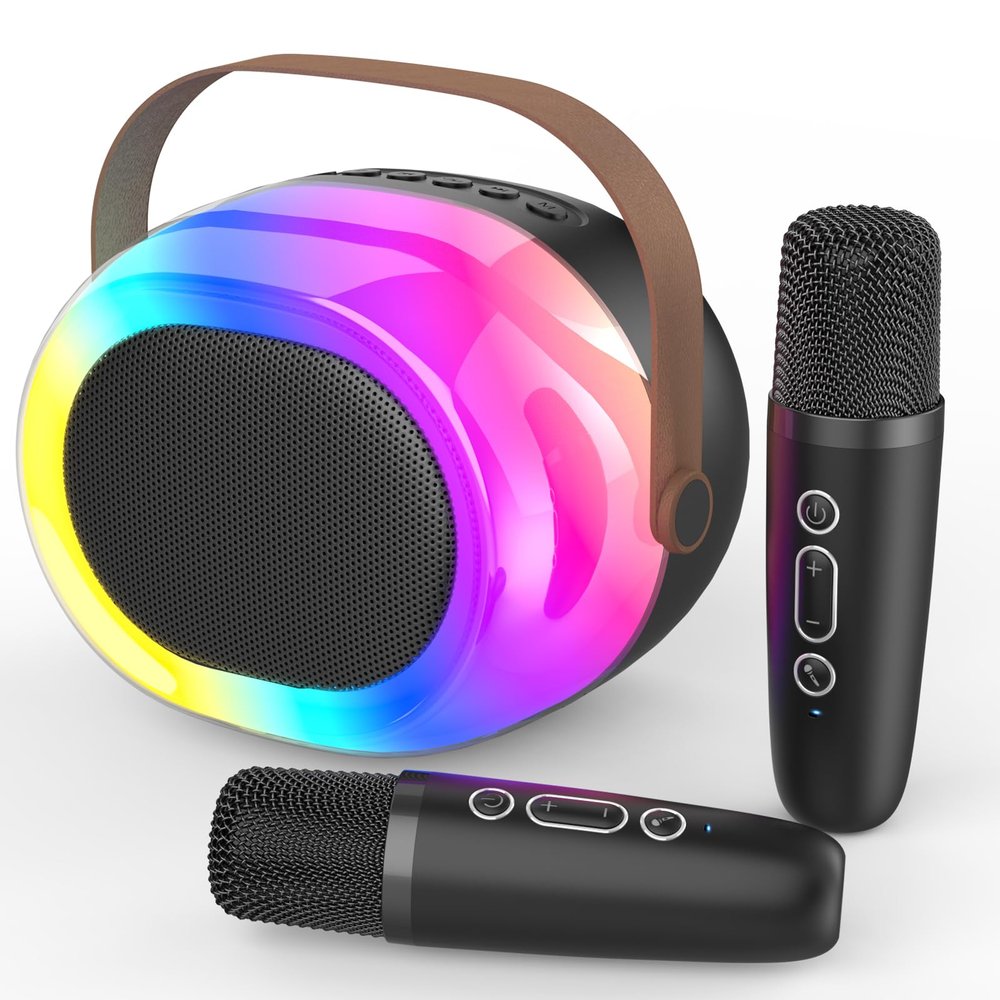 Karaoke Machine for Adults,Portable Bluetooth Speaker with Two Wireless Microphones and Dynamic Lights,Support TF/USB/AUX,Birthday Gifts for Girls/Boys/Men/Women/Family Home Party
