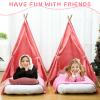 Breathffy 4 Set Girls Sleepover Teepee Tent Kit Inflatable Airbed Bedding Fitted Sheet Pink Satin Kimono Robe Eye Shade Slipper Play Washable Slumber Party Tent for Indoor Outdoor Christmas view 4