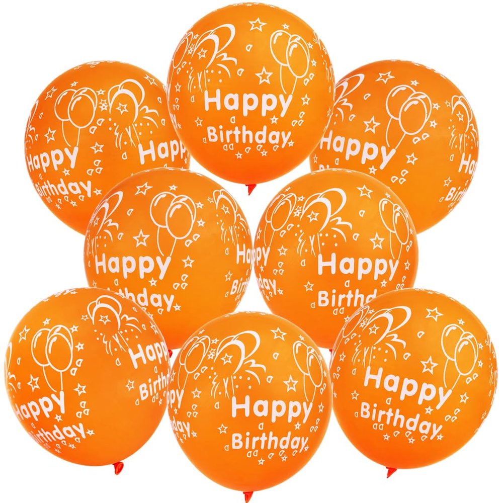 30Pcs Orange Birthday Balloons 12In Printed Latex Balloons with "Happy Birthday"for Kids Birthday Party Decoration