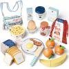Lehoo Castle Wooden Play Food Set - Montessori Cutting Fruit Egg Bread, Pretend Breakfast Food Toys for Kids Kitchen, Educational Toddler Toys 3-5 Years, with Storage Bag, Birthday Gift for Boys Girls view 1