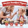 Lehoo Castle Wooden Play Food Set - Montessori Cutting Fruit Egg Bread, Pretend Breakfast Food Toys for Kids Kitchen, Educational Toddler Toys 3-5 Years, with Storage Bag, Birthday Gift for Boys Girls view 3