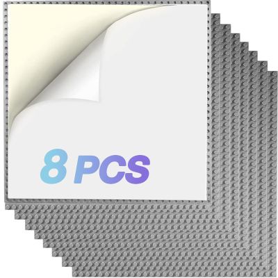 JNZong 8 Pack Peel and Stick Baseplates, Stickers Baseplates, Compatible with All Major Brands - 10 inch x 10 inch (8 Gray)