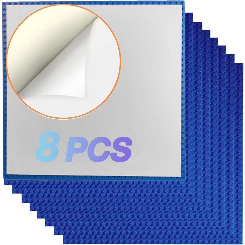 JNZong 8 Pack Peel and Stick Baseplates, Stickers Baseplates, Compatible with All Major Brands - 10 inch x 10 inch (8 Blue)