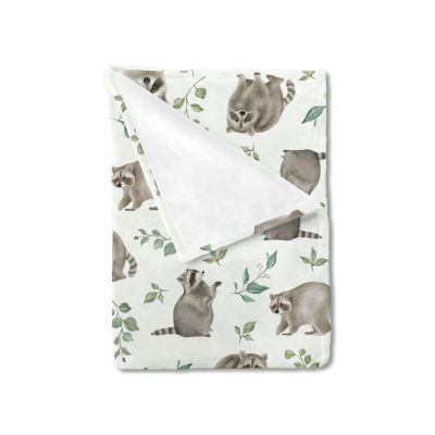 Watercolor Raccoon Green Leaves Baby Blanket for Boy Girl Raccoon Boho Retro Leaf Flannel Swaddle Blanket Soft Receiving Blankets for Toddler Baby Nursery Bed Blanket Stroller Crib Playmat 60x80