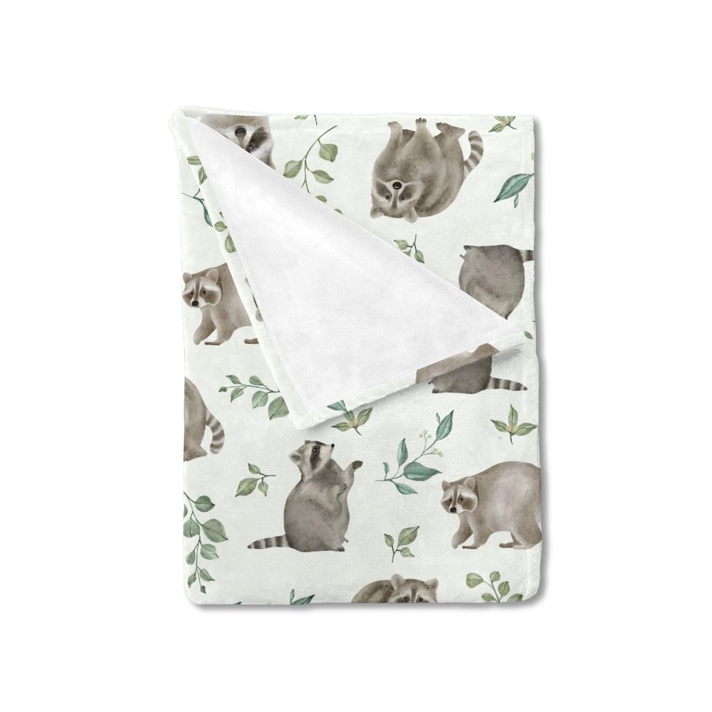 Watercolor Raccoon Green Leaves Baby Blanket for Boy Girl Raccoon Boho Retro Leaf Flannel Swaddle Blanket Soft Receiving Blankets for Toddler Baby Nursery Bed Blanket Stroller Crib Playmat 60x80